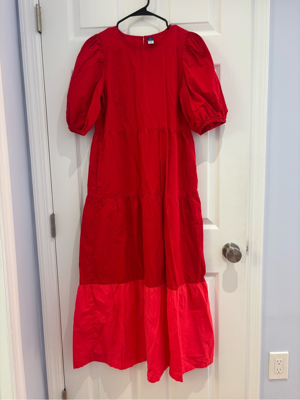 Old Navy Red Midi Tiered Puff Sleeve Dress